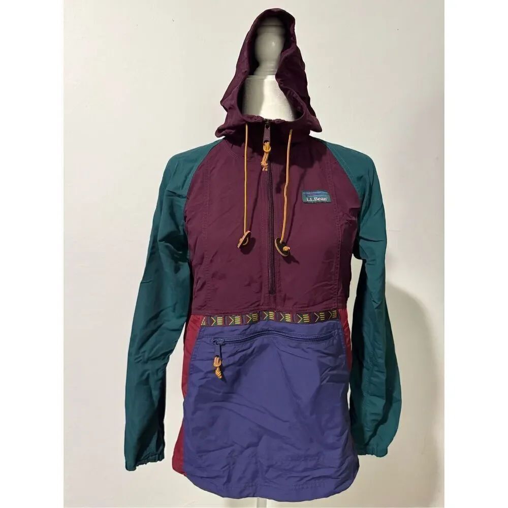 L.L. Bean anorak windbreaker multi color Aztec print XXS